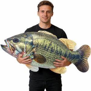 Threehoney 32" Largemouth Bass Fish Stuffed Plush Fish Pillow Animal 3D Giant Soft Bass Funny Pillow for Home Decoration Valentine's Day Gift