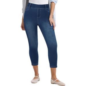 GRAPENT Capri Jeans for Women Skinny High Waisted Pull On Elastic Waist Knit Jeggings Comfy Stretchy Denim Capris Pants (Large, Brilliant Blue)