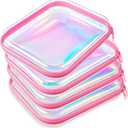 Hoolerry 4 Pcs Hard Clear Zipper Case Makeup Bags Plastic Zipper Pouch Transparent Storage Box Containers for Cosmetics, Snacks, Building Blocks, Puzzles(Clear,9.8 x 7.9 x 2 in,Fluorescent)
