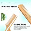 Combeter Bamboo Hair Brush and Comb Set (4PCS) Natural & Eco-Friendly Detangler Comb for Women, Men & Kid, Reduces Frizz, Promotes Healthy Hair Growth Wooden Paddle Brush with Scalp Massage