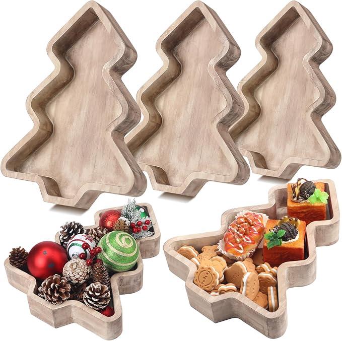 Wooden Christmas Tree Trays Christmas Serving Decorative Platter Food Serving Dishes Rustic Farmhouse Style Fruit Platter Tray for Xmas Holiday Party Housewarming Gift Kitchen Dinnerware
, 8 Pack, 8 inch