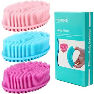 TDHDIKE Silicone Body Scrubber Loofah - Set of 3 Soft Exfoliating Body Bath Shower Scrubber Loofsh Brush for Sensitive Kids Women Men All Kinds of Skin (Colors: Unknown)