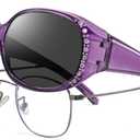 HAOLOTA Women's Polarized Fit Over Sunglasses with Rhinestone, Sun Glasses for Prescription Glasses UV400 Protection