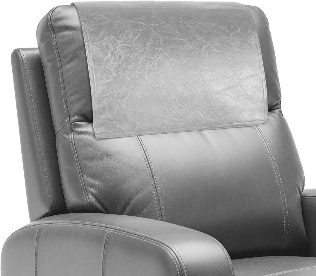 Recliner Headrest Protector, Non Slip Waterproof Headrest Cover, Leather Recliner Headrest Cover for Sofa, Furniture, Living Room, Office Chair (Light Gray) (Hook & Loop)
