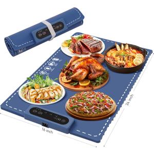 NCB-00 Electric Food Warming Mat with Full Surface Heating, Rollable & Portable, Blue, Silicone, 24x16 Inch, 60-100C (140-212F), Commercial Food Warmer