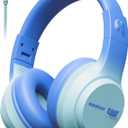 Awatrue Kids Headphones, 74/85/94dB Volume Limiter, Foldable Wired Over Ear Headphones for Travel, 3.5mm Jack, Toddler Headphones for School, Chromebook, iPad, Tablet, Blue