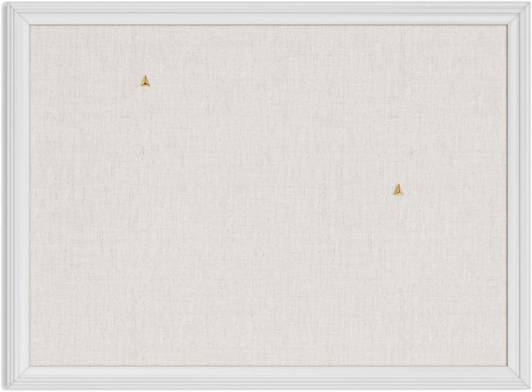 U Brands Bulletin Board, 18 x 24 Inch Linen Fabric Pin Board, Farmhouse White Wood Style Frame, Wall Message Center & Vision Board for Farmhouse Decor, Home Office, Classroom, Includes Push Pins, 23" x 17"