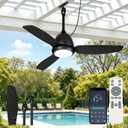 VOLISUN Outdoor Ceiling Fans with Light for Patios, 42in Weatherproof Plug in Ceiling Fan, 3CCT Dimmable Gazebo Ceiling Fan Remote&APP Control, Black Caged Ceiling Fan for Porch, Pergola,Canopy
