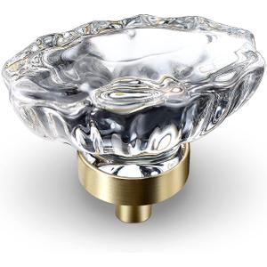 VEHCIL Crystal Cabinet Knobs, 8 Pack Gold Drawer Dresser Knobs, Single Hole Vintage Dresser Pulls for Cupboard, Closet, Bathroom, Dresser, Drawers, Retro Oval Flower Design