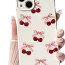 NITITOP Compatible with iPhone 13 Case Cute Cherry Bow Ribbon Design for Women Girls Soft TPU Fit Slim Stylish Full Camera Protection Phone Cover - White Back