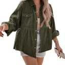 Tutorutor Womens Corduroy Shirts Casual Long Sleeve Button Down Blouses Tunic Babydoll Dress Loose Pocket Jacket Shackets (Medium, Green)