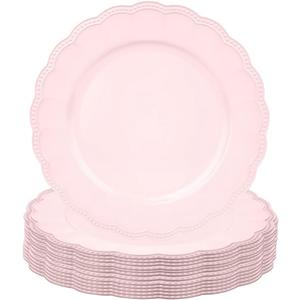 Koyal Wholesale 13" Set of 12 Matte Blush Pink Beaded Scallop Charger Plates, Antique Finish, Bulk Acrylic Plastic