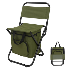FUNDANGO Small Fishing Chair with Cooler Bag, Lightweight Camping Chair Compact Fishing Stool with Backrest for RV Hiking Travel, Hunting, Ice Fishing Gifts Gear for Men