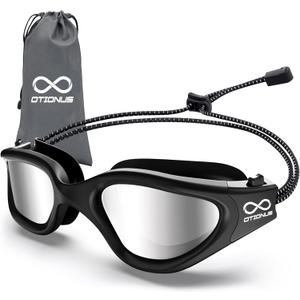 Swim Goggles, Polarized Adult Swimming Goggles Bungee Strap No Hair Pulling Anti-fog Pool Goggles for Men Women (09-black/Silver)