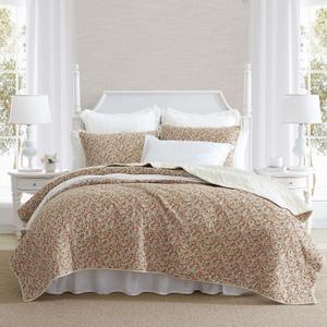 Laura Ashley - Queen Quilt Set, Lightweight Cotton Bedding with Matching Shams, Vintage Floral Inspired Home Decor with Solid Reverse (Loveston Burnt Orange, Queen)