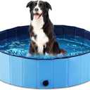 Jasonwell Foldable Dog Pet Bath Pool Collapsible Dog Pet Pool Bathing Tub Kiddie Pool Doggie Wading Pool for Puppy Small Medium Large Dogs Cats and Kids 39.5" Blue (Mdf Wood Blue)