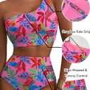 Herseas Women's High Waisted Bikini Sets One Shoulder Floral Print Swimsuits 2 piece Tummy Control Bathing Suits (Pink, L)