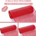 Chuangdi 3 Rolls Poly Burlap Deco Mesh 10 Inch Red Deco Poly Decorative Mesh Ribbon Wrapping Ribbon Rolls for Home Door Wreath Decoration DIY Crafts Making
