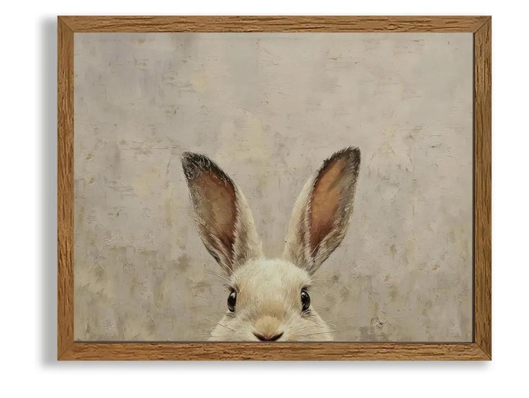 AVECCO Framed Vintage Funny Bunny Easter Wall Art, Cute Farmhouse Aesthetic Wall Decor, Easter Rabbit Art Prints for Bathroom Living Room Bedroom Dining Room Office Decoration Ready to Hang 8x10 inch