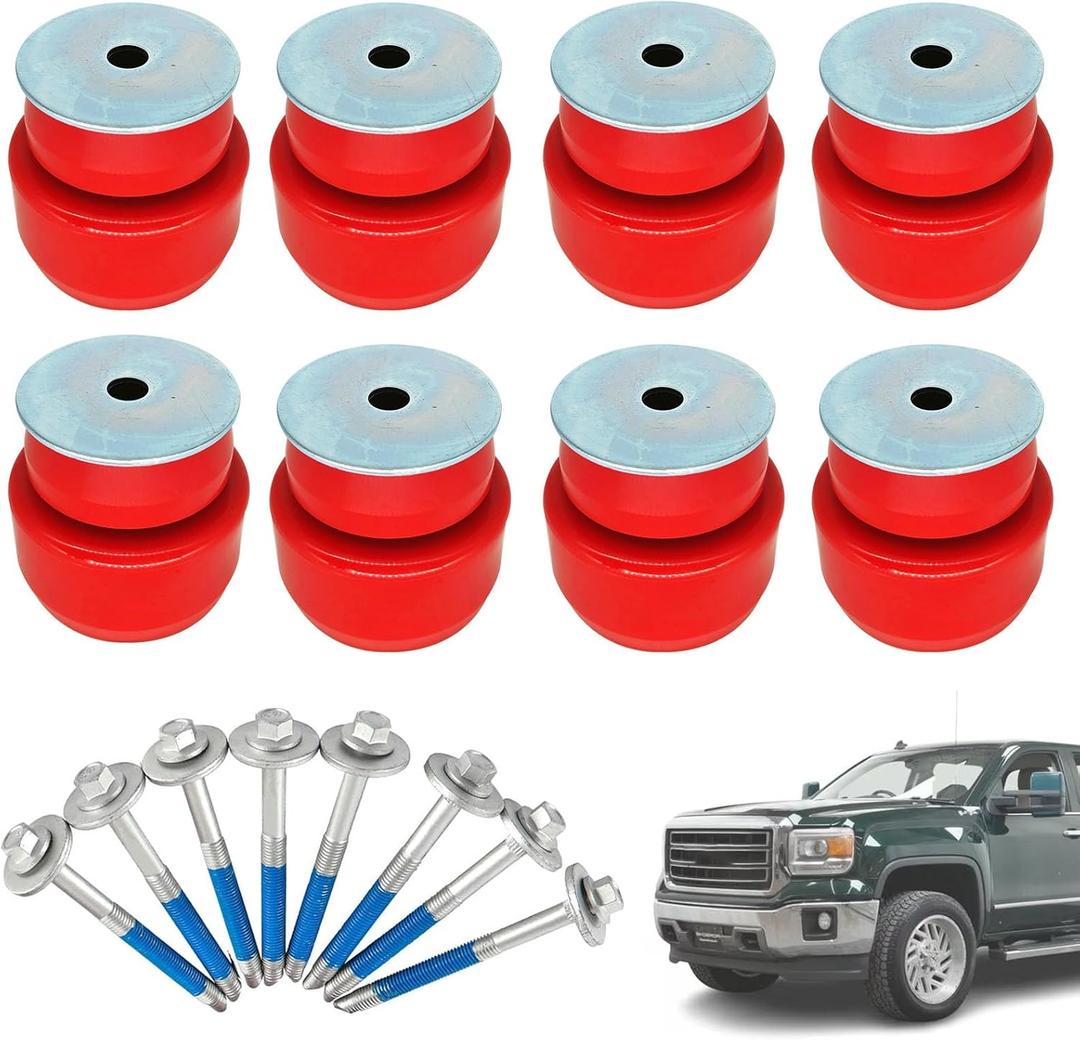 7-141 Body Cab Mount Bushing Kits Compatible with 1999-2014 Chevy Silverado GMC Sierra 1500 2500 2WD 4WD Body Cab Mount Bolts 1999-2004 (Red)