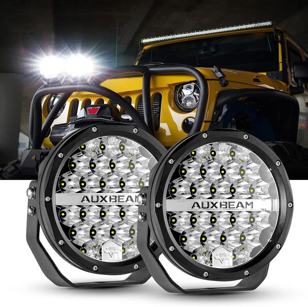 Auxbeam 7 Inch LED Round Driving Light 2PCS, 240W 24000 Lumens Waterproof Offroad Lights Pods, Spot Lights Bar Led Work Lights for Trucks Pickup Jeep Wrangler Golf Cart Ford F150