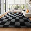 KICMOR 8x10 Area Rugs for Living Room, Large Fluffy Soft Black and Grey Checkered Shag Shaggy Bedroom Carpet, Big Fuzzy Plush Floor Rug for Kids Boys Girls Room Dorm Nursery Home Decor Aesthetic