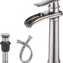 Bathroom Vessel Sink Faucet Brushed Nickel, Waterfall Bathroom Faucet, Tall Bathroom Faucet, Single Hole Single Handle Vessel Faucet Bowl Sink with Pop Up Drain Combo Mixer Tap Commercial