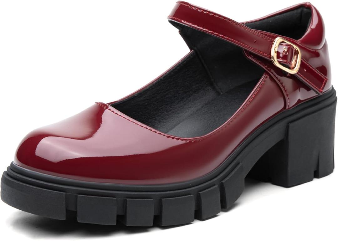 NEWBELLA Women's Mary Jane Shoes Platform Low Heel Chunky Heels Ankle Strap Round Toe Dressy Pumps Oxford Style