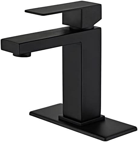 Modern Matte Black Bathroom Faucet Single Hole， Single Handle Bathroom Sink Faucet Stainless Steel Commercial Bathroom Faucet with Deck Plate 1 or 3 Hole Kohonby (Matte Black)