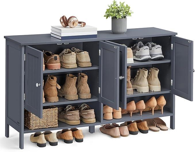 VASAGLE Shoe Cabinet, 3-Tier Shoe Storage Organizer, Modern Freestanding Cabinet with Height-Adjustable Shelf, 13.8 x 47.2 x 27.6 Inches, Entryway, Slate Gray ULBC045G01