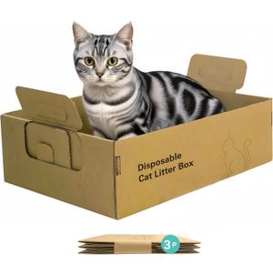 3 Packs of Disposable cat Litter Boxes17.2'' x 12.2'' x 5.3''. 100% Recyclable Paper, eco-Friendly and Healthy. with Convenient Handles, Waterproof and Durable. Perfect for Home or Travel.