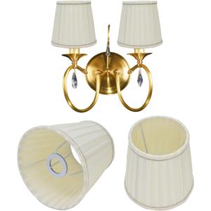 Small Lamp Shade Set of 2, 4.5" Top x 6" Bottom x 5.5" Slant Beige Fabric Sconce Lampshades Pleated Cloth Chandelier Shades for E14 Bulbs