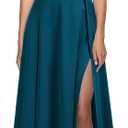 MUSHARE Women's V Neck Sleeveless Split Formal Dress Cocktail Party Prom Long Dresses (Large, Teal Color)