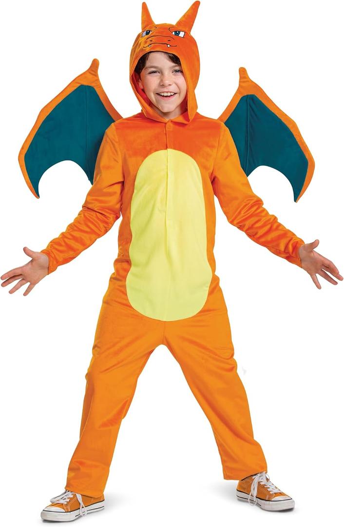 Charizard Costume for Kids, Official Pokemon Costume Hooded Jumpsuit, Child Size Small (4-6) (As Shown)