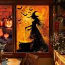 HOMETITUTE Halloween Window Film 31x47 Inch Witch Silhouette Windows Film Orange Black Cauldron Scene Window Cling for Halloween Windows Decoration Haunted House Party Glass Panel Holiday Decor