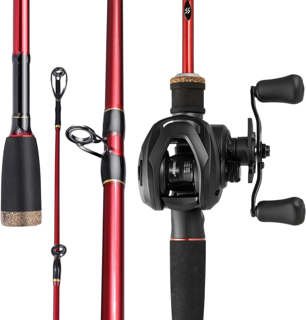 Sougayilang Lite Fishing Rod and Reel Combo, Baitcaster 2-Piece Rod, IM6 Graphite Blanks, Stainless Steel Guides with Ceramic Rings, EVA Handle, Freshwater Fishing, Size: 5'10''/5.9ft