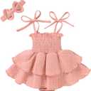 YOUNGER TREE Baby Girl Clothes Infant Summer Romper Dress Sleeveless Bodysuit Jumpsuit with Headband Toddler Outfits 12-18 Months, Gray Pink