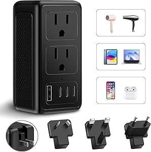 Upgraded 2000W 220V to 110V Voltage Converter US to Europe, Power Converter Adapter Combo for Hair Dryer, Power Converter European Travel Converter with 1 USB A 3 Type C for 160 Countries