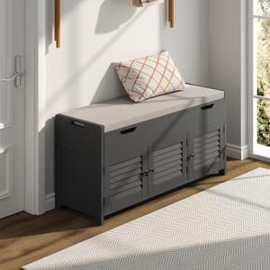 ChooChoo 41.3" Shoe Storage Bench with Lift Top Storage, Entryway Bench with Cushioned Seat, Adjustable Shelf, Shoe Cabinet with Hidden Space, for Entryway, Bedroom, Living Room, Black (13.78"D x 41.34"W x 19.69"H)