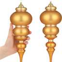 Soulchen 2 Pcs 12" Large Christmas Finial Drop Ornaments Giant Shatterproof Plastic Christmas Ball Ornaments Xmas Tree Topper Hanging Decorations for Holiday Xmas Decor(Antique Gold Matte)