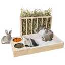 BESNEW 3 in 1 Rabbit Hay Feeder with Litter Box, Wooden Hay Feeder with 2 Bowls & Litter Box for Guinea Pig Chinchilla Bunny Other Small Animals, Large Capacity & Preventing Waste