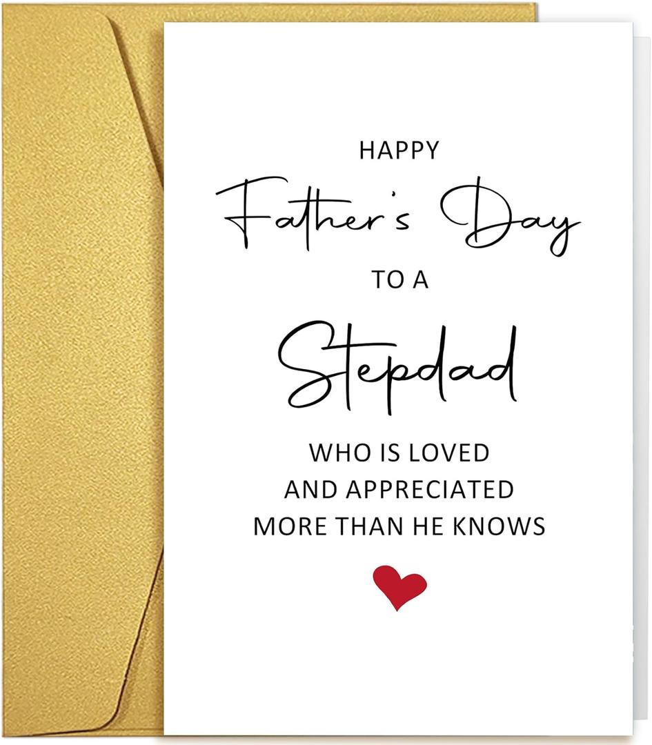 4 x Qiliji Father's Day Card for Stepdad, Step Fathers Day Card from Stepdaughter Stepson, Bonus Dad Father's Day Gifts, Stepdad Is Loved And Appreciated More Than He Knows