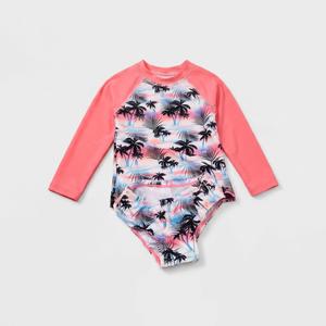 Girls Rash Guard Swimsuit 2 Piece Long Sleeve Bathing Suit UPF 50+ Summer Beach Swimwear, size 110