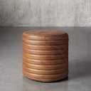 Tannery Brown Leather Ottoman Pouf Sofa, Storage Ottoman Chair - Round, Handmade (17x16x16 inch)