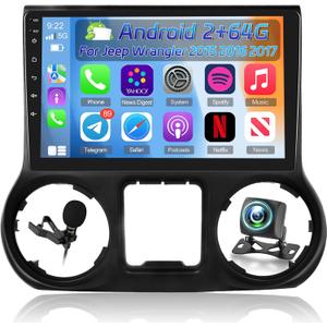 [2+64G] Car Radio for Jeep Wrangler 2015 2016 2017 with Wireless Carplay and Android Auto - 10 Inch Touchscreen Android Car Stereo - DSP/WiFi/GPS/Bluetooth/Mirror Link/SWC + AHD Backup Camera