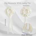 Large Polyester Bonnet for Sleeping Women Curly Hair Bonnet with Elastic Tie Band Hair Wrap Sleep Cap Adjustable Night Cap (Ivory)