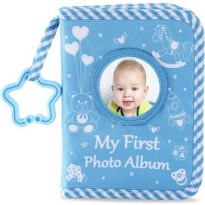 Baby's My First Family Album Soft Photo Cloth Book Blue Boy My First Book of Photos Blue Baby Memory Album Gift Holds 4x6 Pictures for Babies Newborn Toddler & Kids Baby Shower