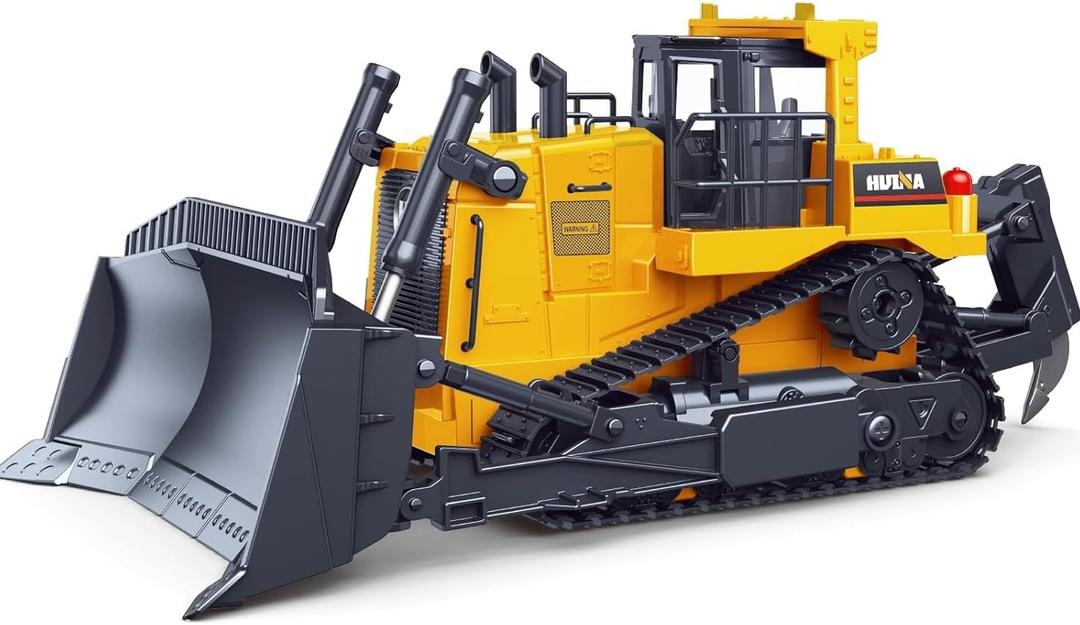 fisca Remote Control Bulldozer RC 1/16 Full Functional Construction Vehicle, 2.4Ghz 11 Channel Dozer Front Loader Toy with Light and Sound for Kids Age 6, 7, 8, 9, 10 and Up Years Old, 14.8 x 7.7 x 6.1 inches