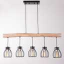 Farmhouse Dinning Room Pendant Light, 5-Light Chandelier for Kitchen Island Wood Rustic Ceiling Black Pendant Hanging Lamp for Kitchen Table Hallway Warehouse, etc (Five Cages)