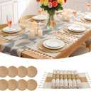 Placemats Set of 8 - Rattan Round Place Mats & 11.8 x 17 Cotton Braided Placemat for Dining Table Setting, Rustic Farmhouse Boho Wedding Decor, Wicker Woven Charger Dinner Plates, 16Pcs